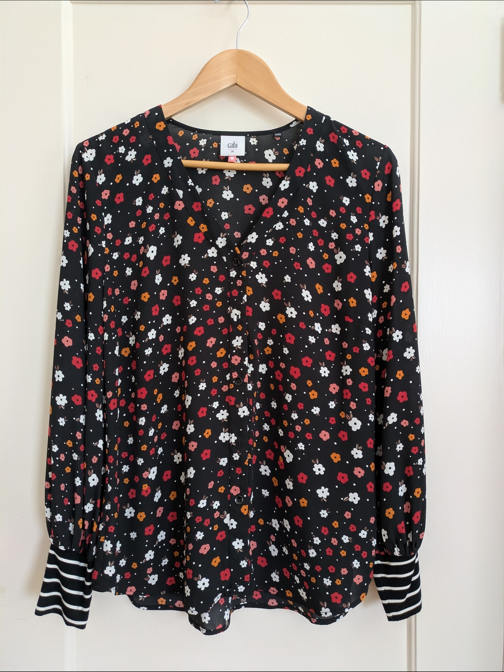CAbi  Fall 2020 3957 Cheerful blouse Blouse with Striped Cuffs